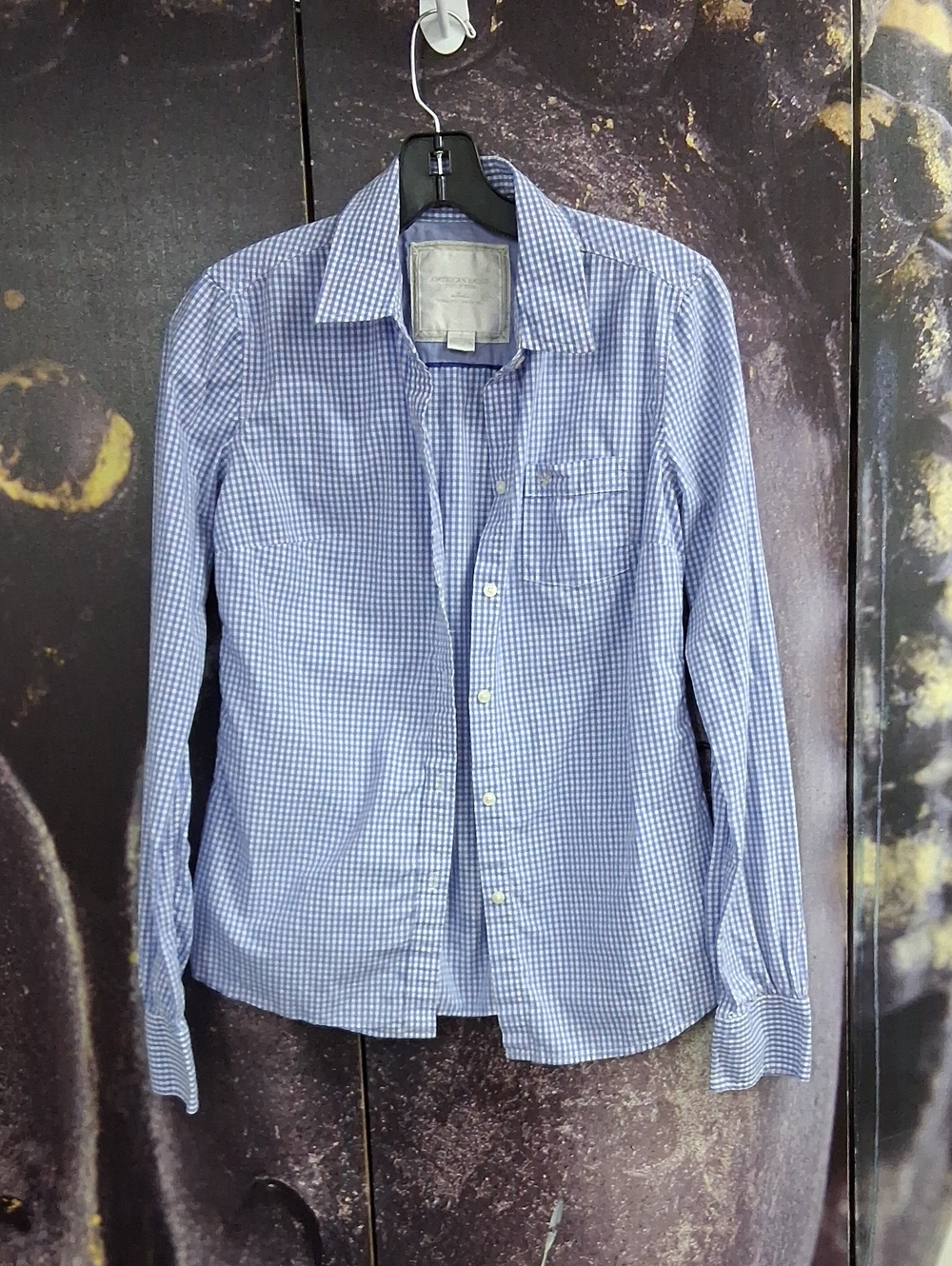 American Eagle Outfitters Womens  Light Blue Gingham Button-Up Shirt Size 4.